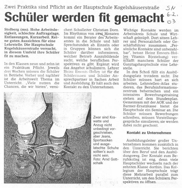 Bericht aus Stolberger Nachrichten 2003